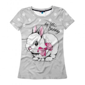 Женская футболка 3D с принтом My little Bunny в Санкт-Петербурге, 100% полиэфир ( синтетическое хлопкоподобное полотно) | прямой крой, круглый вырез горловины, длина до линии бедер | art | best | cool | creativity | drawing | graphics | phonthasia | picture | trend | бант | белый | графика | животное | зайченок | зайчик | искусство | картинка | кролик | крутой | лучший | маленький | милый | модный | мой | пушистый