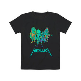 Детская футболка хлопок с принтом Metallica зеленый неон в Санкт-Петербурге, 100% хлопок | круглый вырез горловины, полуприлегающий силуэт, длина до линии бедер | Тематика изображения на принте: metal | metalhead | metallica | rock | джеймсхетфилд | кирк хэммет | ларс ульрих | металика | металл | металлика | роберт трухильо | робот | рок