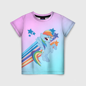 Детская футболка 3D с принтом Rainbow Dash в Санкт-Петербурге, 100% гипоаллергенный полиэфир | прямой крой, круглый вырез горловины, длина до линии бедер, чуть спущенное плечо, ткань немного тянется | cute | mlp | pony | млп | пони | рейнбоу дэш