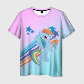 Мужская футболка 3D с принтом Rainbow Dash в Санкт-Петербурге, 100% полиэфир | прямой крой, круглый вырез горловины, длина до линии бедер | cute | mlp | pony | млп | пони | рейнбоу дэш