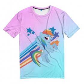 Мужская футболка 3D с принтом Rainbow Dash в Санкт-Петербурге, 100% полиэфир | прямой крой, круглый вырез горловины, длина до линии бедер | cute | mlp | pony | млп | пони | рейнбоу дэш