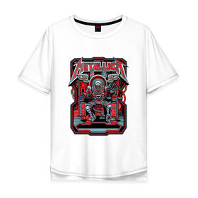 Мужская футболка хлопок Oversize с принтом Metallica robot style в Санкт-Петербурге, 100% хлопок | свободный крой, круглый ворот, “спинка” длиннее передней части | 