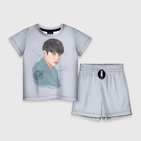 Детский костюм с шортами 3D с принтом Jeon Jungkook в Санкт-Петербурге,  |  | bts | gucci | jeon jungkook | k pop | korean pop | music | бтс | гуси | гучи | гуччи | кей поп | коллаб | чон чонгук