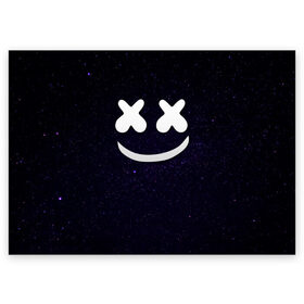 Поздравительная открытка с принтом Marshmello Cosmos в Санкт-Петербурге, 100% бумага | плотность бумаги 280 г/м2, матовая, на обратной стороне линовка и место для марки
 | marshmello | диджей | звезды | клуб | клубная музыка | космос | маршмеллоу | маршмэлло | маршмэллоу | музыка | небо | ночь | электронная