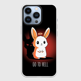 Чехол для iPhone 13 Pro с принтом Go to hell в Санкт-Петербурге,  |  | Тематика изображения на принте: ад | ангел | дьявол | зайчик | заяц | нимб | рожки | тень | ушки
