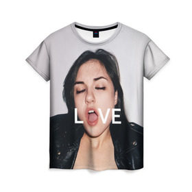 Женская футболка 3D с принтом Sasha Grey LOVE в Санкт-Петербурге, 100% полиэфир ( синтетическое хлопкоподобное полотно) | прямой крой, круглый вырез горловины, длина до линии бедер | brazzers | грей | лицо | любовь | рот | саша