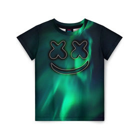 Детская футболка 3D с принтом Marshmello Cosmos в Санкт-Петербурге, 100% гипоаллергенный полиэфир | прямой крой, круглый вырез горловины, длина до линии бедер, чуть спущенное плечо, ткань немного тянется | marshmello | диджей | звезды | клуб | клубная музыка | космос | маршмеллоу | маршмэлло | маршмэллоу | музыка | небо | ночь | электронная