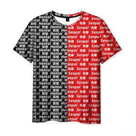 Мужская футболка 3D с принтом SENPAI x HENTAI в Санкт-Петербурге, 100% полиэфир | прямой крой, круглый вырез горловины, длина до линии бедер | ahegao | kawai | kowai | oppai | otaku | senpai | sugoi | waifu | yandere | ахегао | ковай | отаку | сенпай | яндере