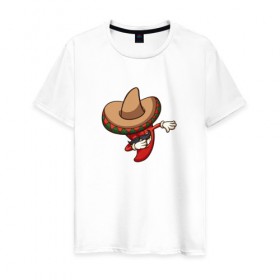 Мужская футболка хлопок с принтом Dabbing Chili Pepper в Санкт-Петербурге, 100% хлопок | прямой крой, круглый вырез горловины, длина до линии бедер, слегка спущенное плечо. | 