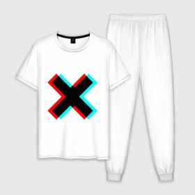 Мужская пижама хлопок с принтом X - Глитч в Санкт-Петербурге, 100% хлопок | брюки и футболка прямого кроя, без карманов, на брюках мягкая резинка на поясе и по низу штанин
 | x | глитч | икс