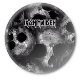 Значок с принтом Iron Maiden в Санкт-Петербурге,  металл | круглая форма, металлическая застежка в виде булавки | Тематика изображения на принте: бас | британия | брюс дикинсон | гитара | группа | дева | железная | метал | нико макбрэйн | рок | стив харрис | хеви | яник герс