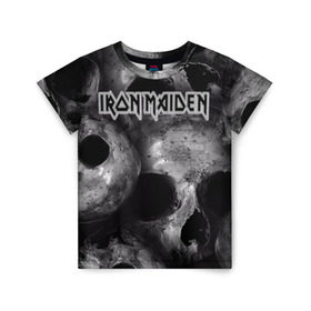 Детская футболка 3D с принтом Iron Maiden в Санкт-Петербурге, 100% гипоаллергенный полиэфир | прямой крой, круглый вырез горловины, длина до линии бедер, чуть спущенное плечо, ткань немного тянется | бас | британия | брюс дикинсон | гитара | группа | дева | железная | метал | нико макбрэйн | рок | стив харрис | хеви | яник герс
