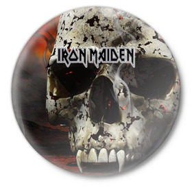 Значок с принтом Iron Maiden в Санкт-Петербурге,  металл | круглая форма, металлическая застежка в виде булавки | бас | британия | брюс дикинсон | гитара | группа | дева | железная | метал | нико макбрэйн | рок | стив харрис | хеви | яник герс