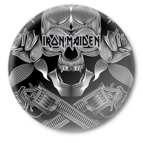 Значок с принтом Iron Maiden в Санкт-Петербурге,  металл | круглая форма, металлическая застежка в виде булавки | бас | британия | брюс дикинсон | гитара | группа | дева | железная | метал | нико макбрэйн | рок | стив харрис | хеви | яник герс