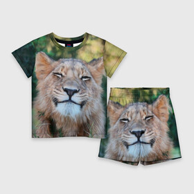 Детский костюм с шортами 3D с принтом Улыбка львицы в Санкт-Петербурге,  |  | голова | животные | кот | кошка | лев | лицо | львица | прикол | прикольные | природа | смешные | тигр | тигрица | улыбается | улыбка | юмор