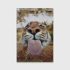 Обложка для паспорта матовая кожа с принтом Тигр показывает язык в Санкт-Петербурге, натуральная матовая кожа | размер 19,3 х 13,7 см; прозрачные пластиковые крепления | голова | животные | кот | кошка | лев | лицо | прикол | прикольные | природа | смешные 
 животные | тигр | тигрица | юмор | язык
