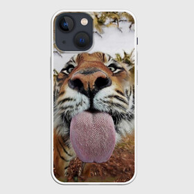 Чехол для iPhone 13 mini с принтом Тигр показывает язык в Санкт-Петербурге,  |  | голова | животные | кот | кошка | лев | лицо | прикол | прикольные | природа | смешные 
 животные | тигр | тигрица | юмор | язык