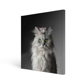 Холст квадратный с принтом Кот и мышка в Санкт-Петербурге, 100% ПВХ |  | животные | кот | котенок | кошка | крыса | мышка | мышь | перс | персидский кот | серый