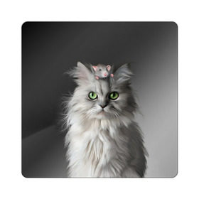 Магнит виниловый Квадрат с принтом Кот и мышка в Санкт-Петербурге, полимерный материал с магнитным слоем | размер 9*9 см, закругленные углы | животные | кот | котенок | кошка | крыса | мышка | мышь | перс | персидский кот | серый