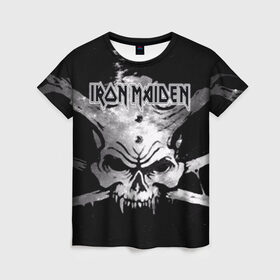Женская футболка 3D с принтом Iron Maiden в Санкт-Петербурге, 100% полиэфир ( синтетическое хлопкоподобное полотно) | прямой крой, круглый вырез горловины, длина до линии бедер | бас | британия | брюс дикинсон | гитара | группа | дева | железная | метал | нико макбрэйн | рок | стив харрис | хеви | яник герс