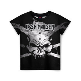 Детская футболка 3D с принтом Iron Maiden в Санкт-Петербурге, 100% гипоаллергенный полиэфир | прямой крой, круглый вырез горловины, длина до линии бедер, чуть спущенное плечо, ткань немного тянется | бас | британия | брюс дикинсон | гитара | группа | дева | железная | метал | нико макбрэйн | рок | стив харрис | хеви | яник герс