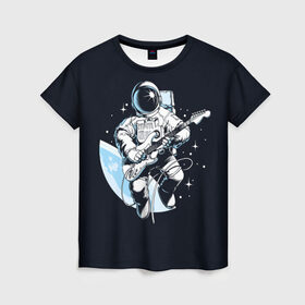Женская футболка 3D с принтом Space rock в Санкт-Петербурге, 100% полиэфир ( синтетическое хлопкоподобное полотно) | прямой крой, круглый вырез горловины, длина до линии бедер | Тематика изображения на принте: astronaut | cosmos | glare | guitar | infinity | music | planet | reflection | space suit | stars | sun | universe | астронавт | бесконечность | блик | вселенная | гитара | звезды | космонавт | космос | музыка | отражение | планета | рисунок | рок