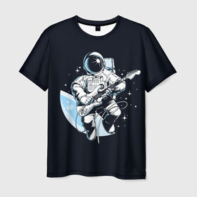 Мужская футболка 3D с принтом Space rock в Санкт-Петербурге, 100% полиэфир | прямой крой, круглый вырез горловины, длина до линии бедер | astronaut | cosmos | glare | guitar | infinity | music | planet | reflection | space suit | stars | sun | universe | астронавт | бесконечность | блик | вселенная | гитара | звезды | космонавт | космос | музыка | отражение | планета | рисунок | рок