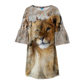 Детское платье 3D с принтом Львенок в Санкт-Петербурге, 100% полиэстер | прямой силуэт, чуть расширенный к низу. Круглая горловина, на рукавах — воланы | дикая кошка | животные | кот | кошка | лев | львенок | львица | мордочка | природа | тигр | хищник