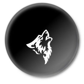 Значок с принтом Animal Wolf Black в Санкт-Петербурге,  металл | круглая форма, металлическая застежка в виде булавки | Тематика изображения на принте: animal | black | wolf | волк | черный