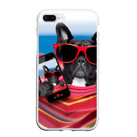 Чехол для iPhone 7Plus/8 Plus матовый с принтом бульдог в Санкт-Петербурге, Силикон | Область печати: задняя сторона чехла, без боковых панелей | бульдог | отдых | очки | собака | телефон | черная собака