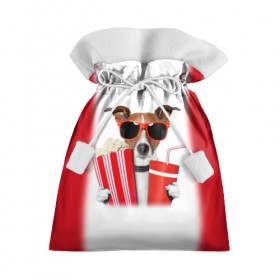 Подарочный 3D мешок с принтом собака-киноман в Санкт-Петербурге, 100% полиэстер | Размер: 29*39 см | кино | отдых | очки | попкорн | собака | телефон | терьер
