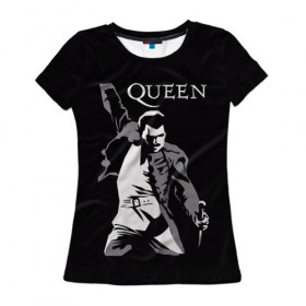 Женская футболка 3D с принтом Queen в Санкт-Петербурге, 100% полиэфир ( синтетическое хлопкоподобное полотно) | прямой крой, круглый вырез горловины, длина до линии бедер | queen | брайан мэи | британская | группа | джон дикон | королева | роджер тейлор | рок | фредди меркьюри