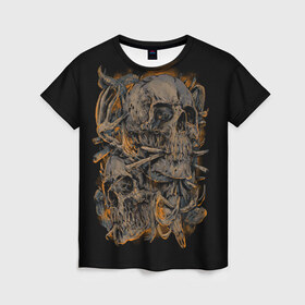 Женская футболка 3D с принтом Черепа в Санкт-Петербурге, 100% полиэфир ( синтетическое хлопкоподобное полотно) | прямой крой, круглый вырез горловины, длина до линии бедер | dead | demon | devil | executioner | punisher | rap | rock | satan | skull | swag | каратель | палач | скелет | череп