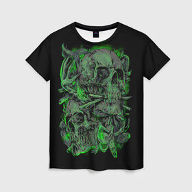 Женская футболка 3D с принтом Черепа в Санкт-Петербурге, 100% полиэфир ( синтетическое хлопкоподобное полотно) | прямой крой, круглый вырез горловины, длина до линии бедер | dead | demon | devil | executioner | punisher | rap | rock | satan | skull | swag | каратель | палач | скелет | череп