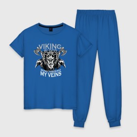 Женская пижама хлопок с принтом Викинг в Санкт-Петербурге, 100% хлопок | брюки и футболка прямого кроя, без карманов, на брюках мягкая резинка на поясе и по низу штанин | viking | викинг | викинги | ворон