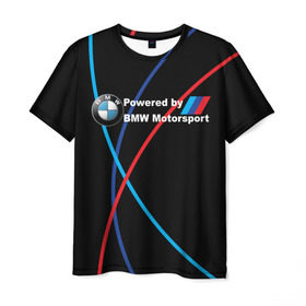 Мужская футболка 3D с принтом Powered by BMW M в Санкт-Петербурге, 100% полиэфир | прямой крой, круглый вырез горловины, длина до линии бедер | bmw | bmw m | bmw performance | motorsport | powered by bmw m | powered by bmw motorsport | машина bmw | мотоспорт | спорт