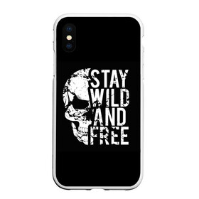 Чехол для iPhone XS Max матовый с принтом Stay wild and free в Санкт-Петербурге, Силикон | Область печати: задняя сторона чехла, без боковых панелей | background | black | day of the dead | death | drawing | f | free | halloween | inscription | skeleton | skull | stay | symbol | text | wild | день мертвых | дикий | надпись | оставайся | рисунок | свободный | символ | скелет | текст | фон | хэлл