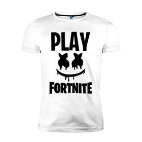 Мужская футболка премиум с принтом FORTNITE x MARSHMELLO в Санкт-Петербурге, 92% хлопок, 8% лайкра | приталенный силуэт, круглый вырез ворота, длина до линии бедра, короткий рукав | 2019 | armor | armour | cybersport | esport | fortnite | game | llama | logo | броня | игра | киберспорт | лама | фиолетовый | фирменные цвета | фортнайт