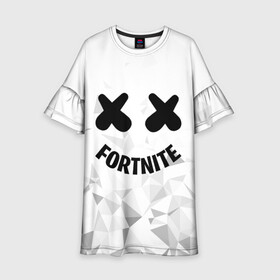 Детское платье 3D с принтом FORTNITE x MARSHMELLO в Санкт-Петербурге, 100% полиэстер | прямой силуэт, чуть расширенный к низу. Круглая горловина, на рукавах — воланы | 2019 | armor | armour | cybersport | esport | fortnite | game | llama | logo | броня | игра | киберспорт | лама | фиолетовый | фирменные цвета | фортнайт