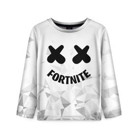 Детский лонгслив 3D с принтом FORTNITE x MARSHMELLO в Санкт-Петербурге, 100% полиэстер | длинные рукава, круглый вырез горловины, полуприлегающий силуэт
 | 2019 | armor | armour | cybersport | esport | fortnite | game | llama | logo | броня | игра | киберспорт | лама | фиолетовый | фирменные цвета | фортнайт