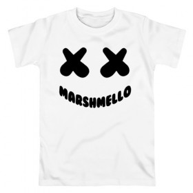 Мужская футболка хлопок с принтом MARSHMELLO в Санкт-Петербурге, 100% хлопок | прямой крой, круглый вырез горловины, длина до линии бедер, слегка спущенное плечо. | dj | marshmello | usa | америка | клубная музыка | маршмелло | музыка | музыкант