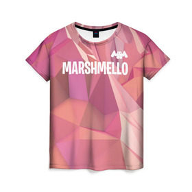 Женская футболка 3D с принтом Marshmello в Санкт-Петербурге, 100% полиэфир ( синтетическое хлопкоподобное полотно) | прямой крой, круглый вырез горловины, длина до линии бедер | chris comstock | electronic | joytime iii | marshmallow | marshmello | клубная | маршмелло | маршмеллоу | электронная музыка