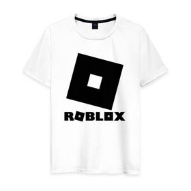 Мужская футболка хлопок с принтом ROBLOX в Санкт-Петербурге, 100% хлопок | прямой крой, круглый вырез горловины, длина до линии бедер, слегка спущенное плечо. | game | gamer | logo | minecraft | roblox | simulator | игра | конструктор | лого | симулятор | строительство | фигура