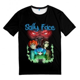Мужская футболка 3D с принтом Sally Face в Санкт-Петербурге, 100% полиэфир | прямой крой, круглый вырез горловины, длина до линии бедер | sally face | загадка | лицо | протез | салли фейс | соседи | странные | тайна | ужас | фишер