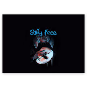 Поздравительная открытка с принтом Sally Face в Санкт-Петербурге, 100% бумага | плотность бумаги 280 г/м2, матовая, на обратной стороне линовка и место для марки
 | sally face | загадка | лицо | протез | салли фейс | соседи | странные | тайна | ужас | фишер