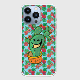 Чехол для iPhone 13 Pro с принтом Веселый кактус в Санкт-Петербурге,  |  | веселый кактус | зеленый | иголки | кактусы | колючий | летний | лето | настроение | прикольный | радостный | счастье | цветок | цветы | эмоции