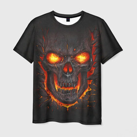 Мужская футболка 3D с принтом Skull Lava в Санкт-Петербурге, 100% полиэфир | прямой крой, круглый вырез горловины, длина до линии бедер | dead | demon | devil | executioner | metal | punisher | rap | rock | satan | skull | swag | каратель | метал | палач | рок | скелет | череп