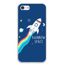 Чехол для iPhone 5/5S матовый с принтом Rainbow space в Санкт-Петербурге, Силикон | Область печати: задняя сторона чехла, без боковых панелей | Тематика изображения на принте: children | drawing | fire | flight | infinity | moon | planets | rainbow | rocket | space | stars | train | universe | wh | белый | бесконечность | вселенная | детский | звезды | космос | луна | надпись | огонь | планеты | полет | радуга | ракета | рисуно