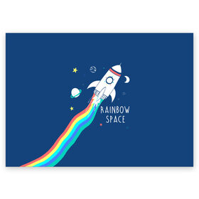 Поздравительная открытка с принтом Rainbow space в Санкт-Петербурге, 100% бумага | плотность бумаги 280 г/м2, матовая, на обратной стороне линовка и место для марки
 | Тематика изображения на принте: children | drawing | fire | flight | infinity | moon | planets | rainbow | rocket | space | stars | train | universe | wh | белый | бесконечность | вселенная | детский | звезды | космос | луна | надпись | огонь | планеты | полет | радуга | ракета | рисуно
