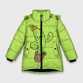 Зимняя куртка для девочек 3D с принтом Веселый кактус в Санкт-Петербурге, ткань верха — 100% полиэстер; подклад — 100% полиэстер, утеплитель — 100% полиэстер. | длина ниже бедра, удлиненная спинка, воротник стойка и отстегивающийся капюшон. Есть боковые карманы с листочкой на кнопках, утяжки по низу изделия и внутренний карман на молнии. 

Предусмотрены светоотражающий принт на спинке, радужный светоотражающий элемент на пуллере молнии и на резинке для утяжки. | веселый кактус | зеленый | иголки | кактусы | колючий | летний | лето | настроение | прикольный | радостный | счастье | цветок | цветы | эмоции